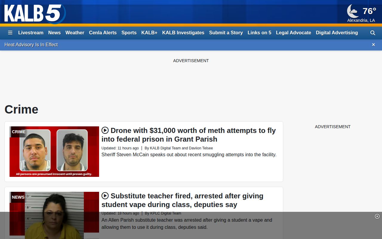 KALB regional crime news page used as secondary Jackson Parish arrest-report context