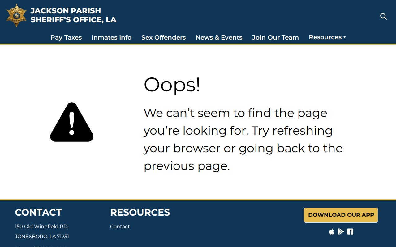 Jackson Parish Sheriff official website landing page