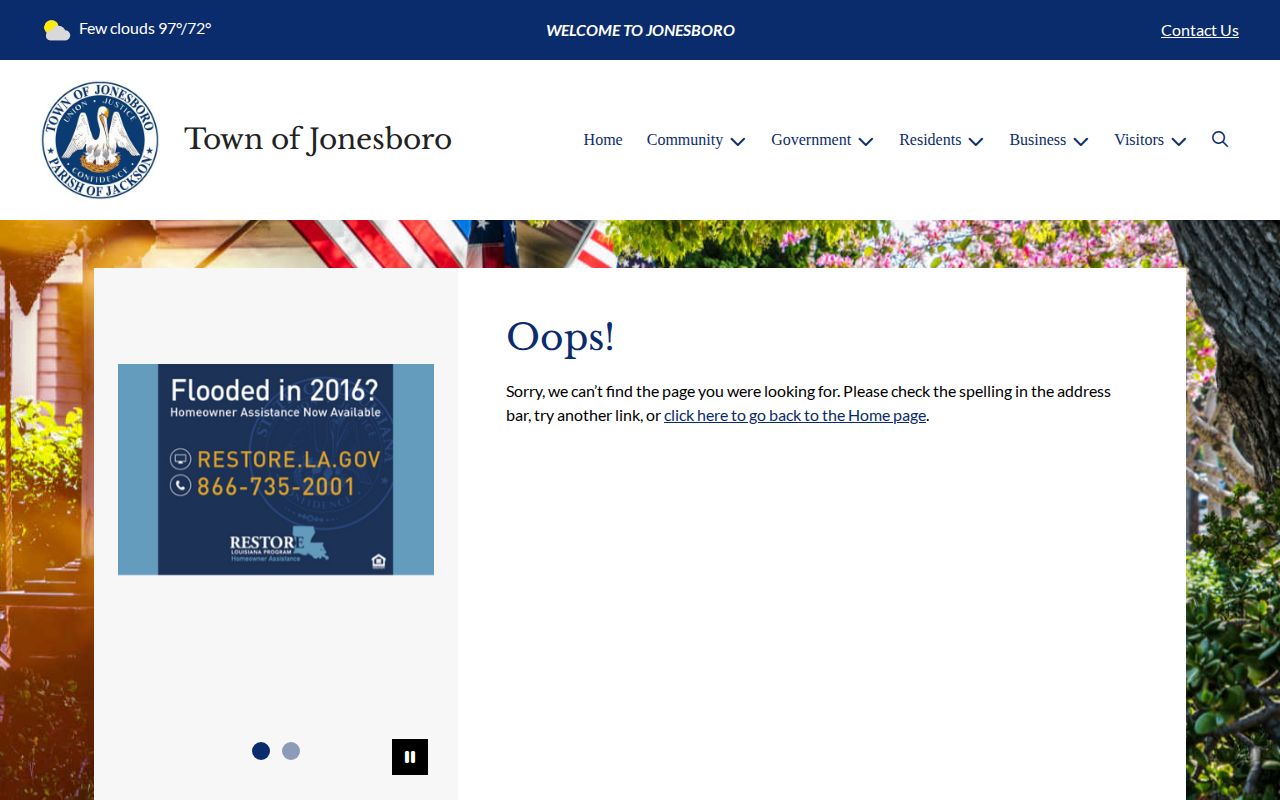 Official Town of Jonesboro Police Department webpage with agency contact information